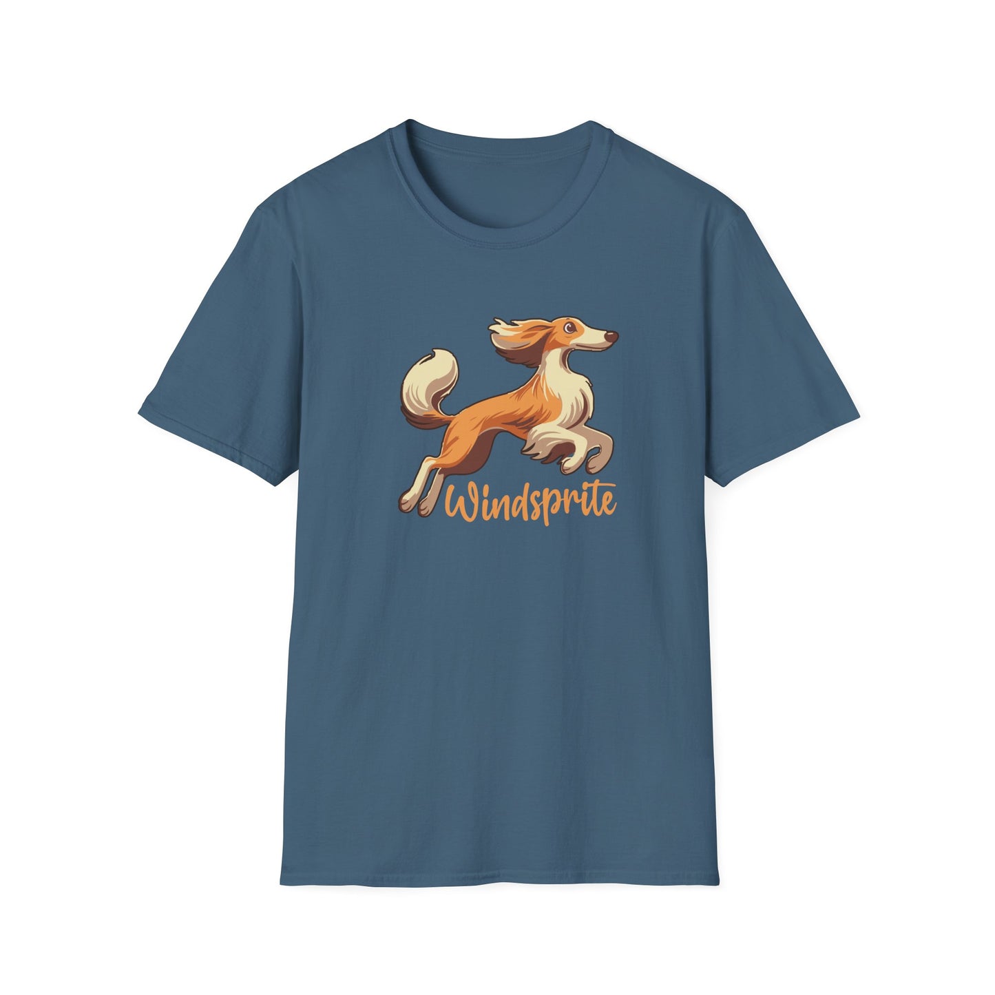 Leaping  WINDSPRITE - Silken Windhound Waving Unisex Softstyle T-Shirt