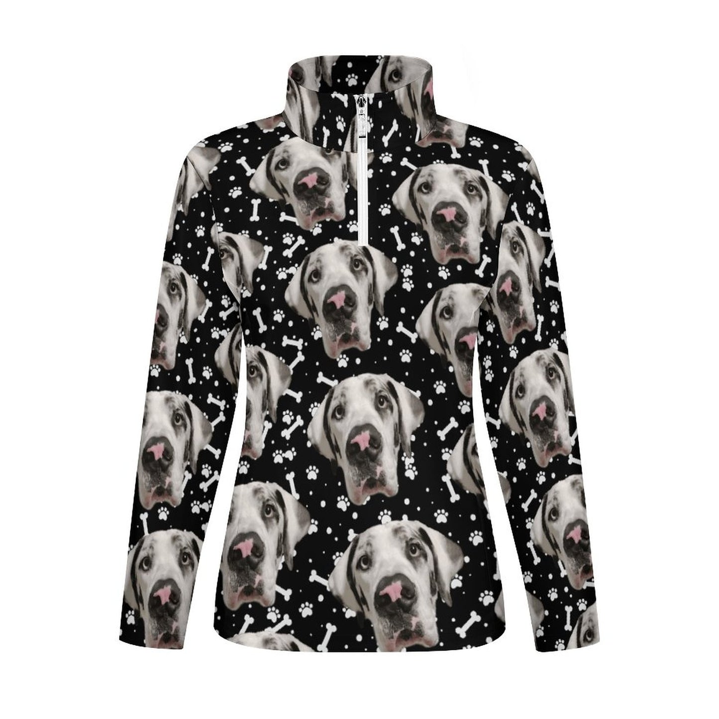 FACE w PAWS-n-BONES 1/4 Zipper Long Sleeve