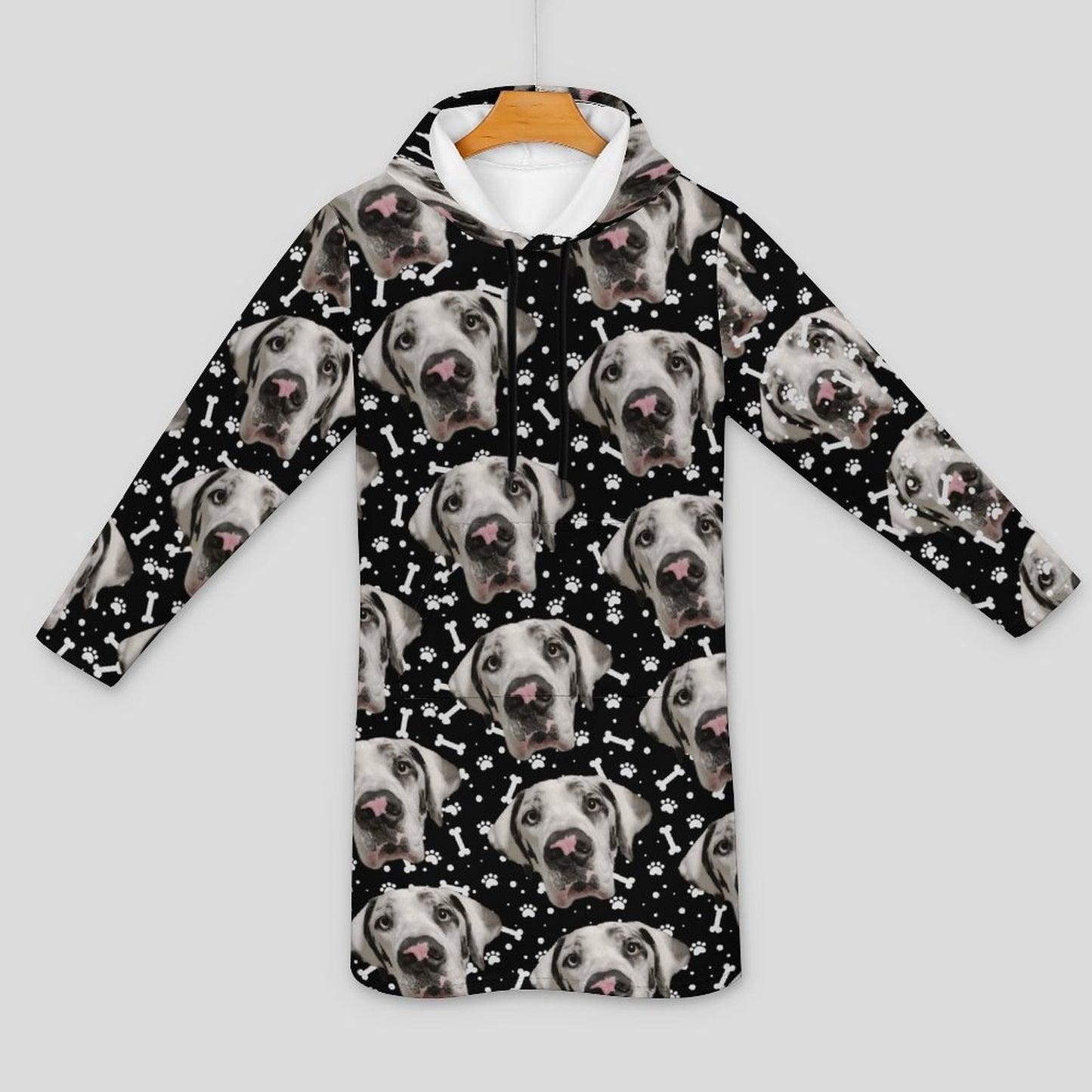 FACE w PAWS-n-BONES  Long Sleeve Hoodie Dress