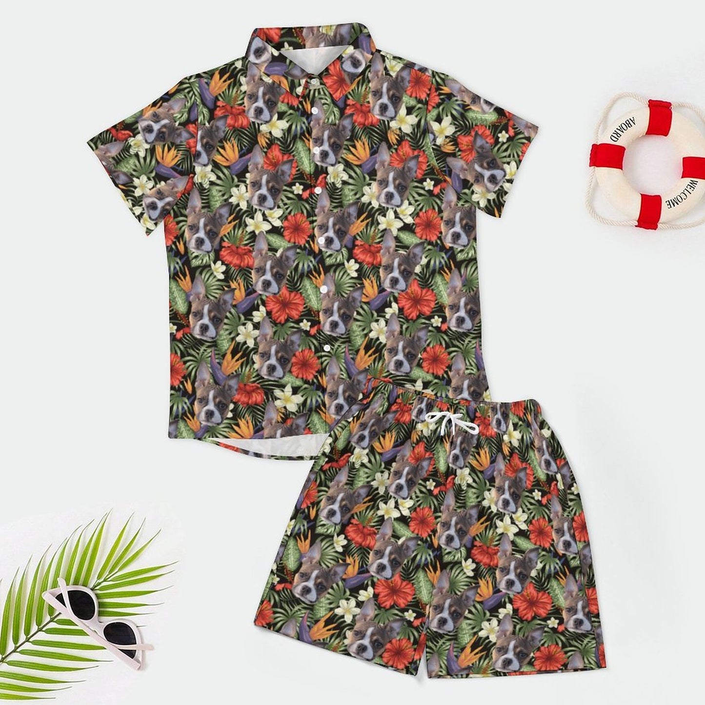 HAWAIIAN STYLE FACE - Short Sleeve Shirt and Shorts Set