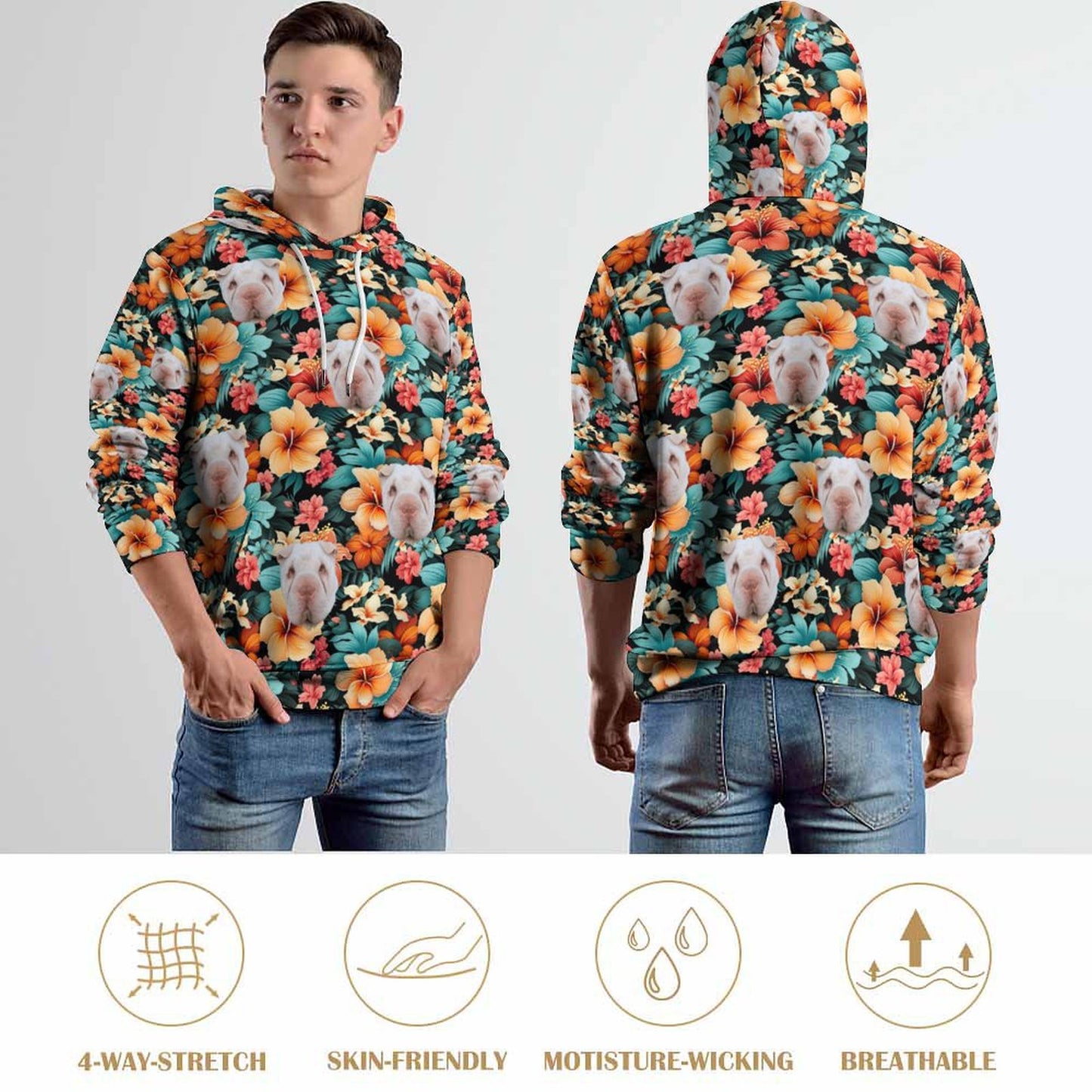 230gsm Men's Personalized Hoodie with Double-layer Cap (All-Over Printing)