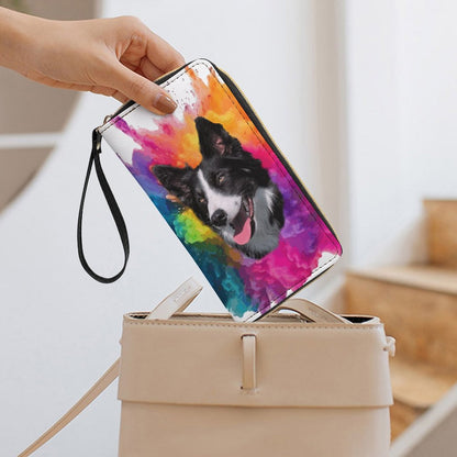 Leather Wallet with Wristlet Strap (2 Pictures on 2 Sides)