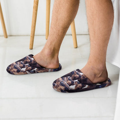 FOXY LADY _ LAB _ COLLAGE FACE DESIGN - Flannel Men's Cotton Slippers