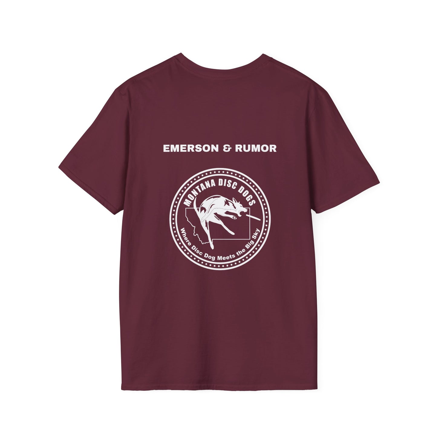 *EMERSON & RUMOR MONTANA DISC DOGS Unisex Softstyle T-Shirt