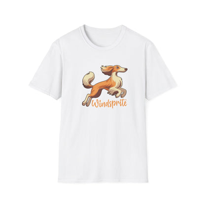 Leaping  WINDSPRITE - Silken Windhound Waving Unisex Softstyle T-Shirt