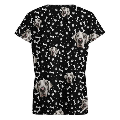 FACE w PAWS-n-BONES V-neck Short Sleeve T-Shirt