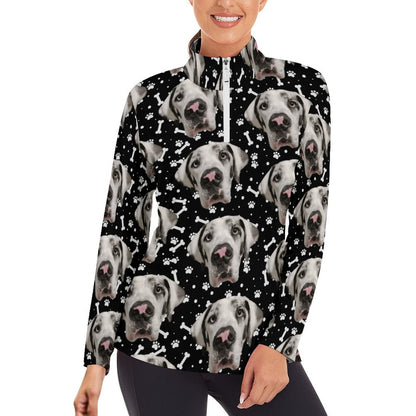 FACE w PAWS-n-BONES 1/4 Zipper Long Sleeve