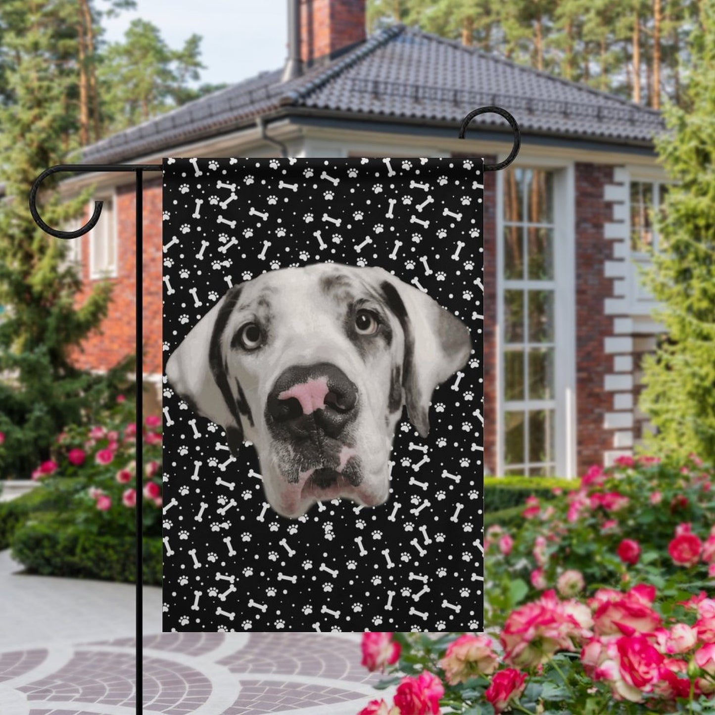 FACE w PAWS-n-BONES GARDEN FLAG  ( 2 Sides)-12"x18"