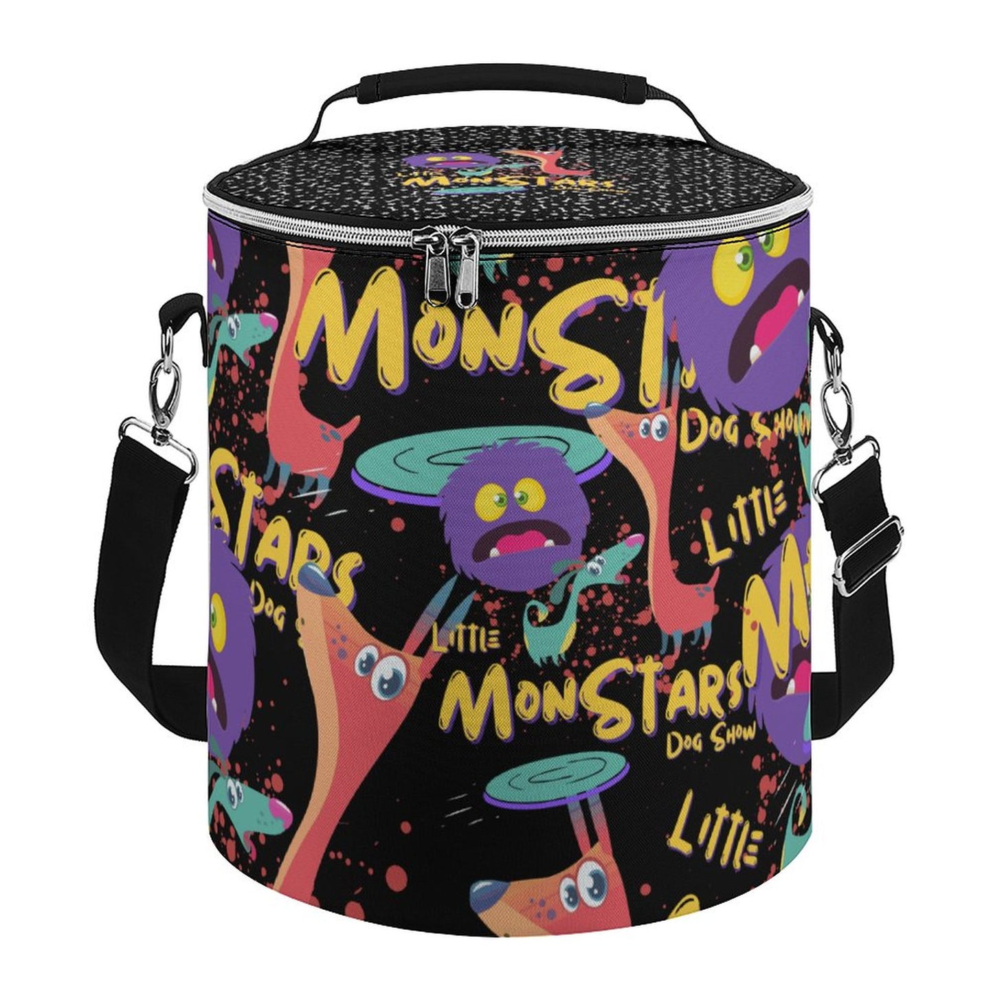 LITTLE MONSTERS  Round Collapsible Insulated Cooler Bag with Shoulder Strap A018 (All-Over Printing)