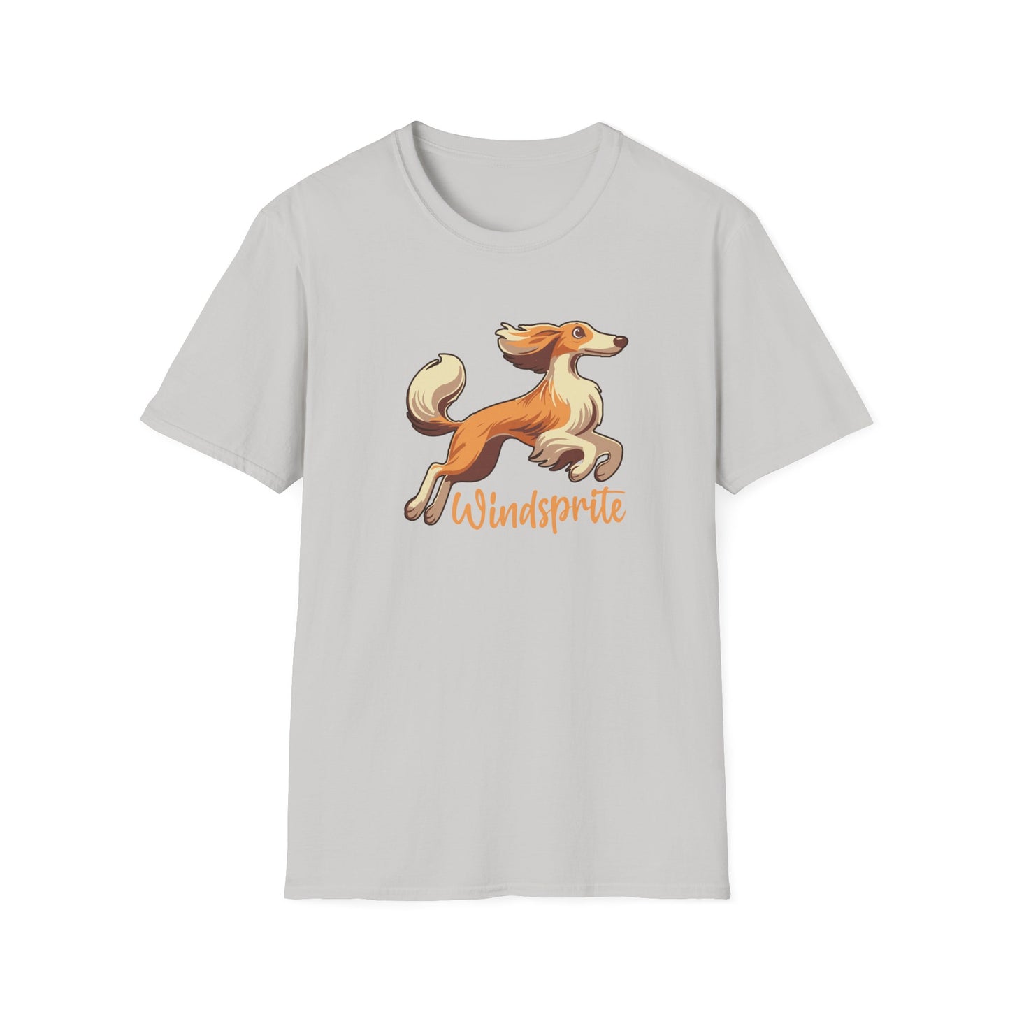 Leaping  WINDSPRITE - Silken Windhound Waving Unisex Softstyle T-Shirt