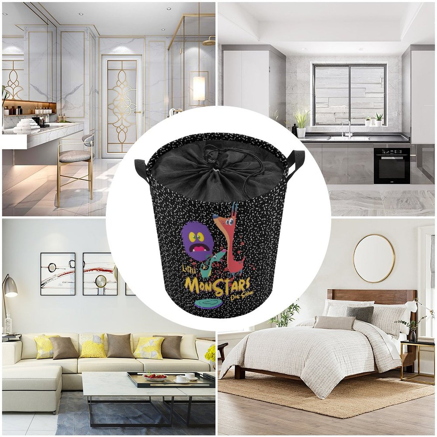 LITTLE MONSTERS Drawstring collapsible Laundry Basket