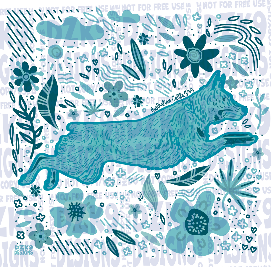 CATTLE DOG COLOR SPLASH  FLOWERS