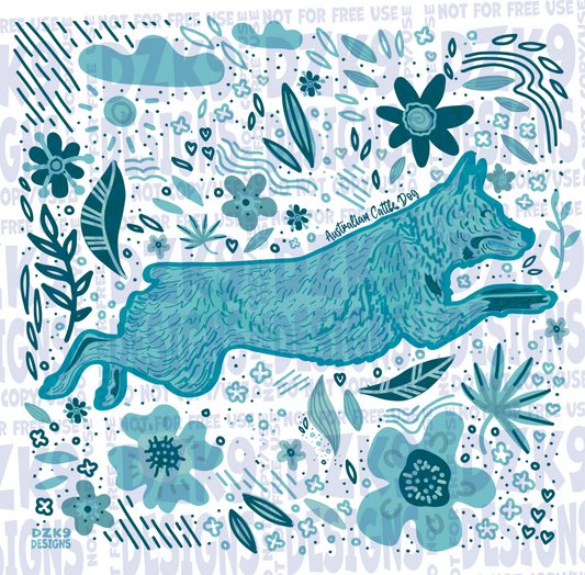 CATTLE DOG COLOR SPLASH  FLOWERS