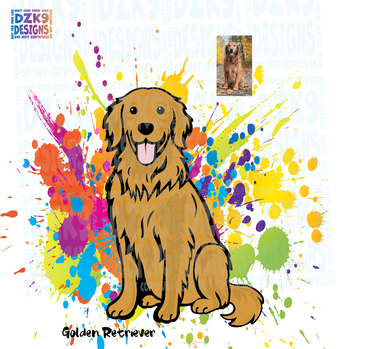 GOLDEN RETRIEVER - COLOR SPLASH SITTING  CARTOON SHIRTS & MORE!