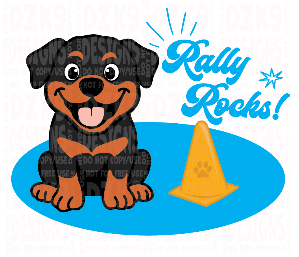 RALLY ROCKS  (ROTTWEILER CARTOON)