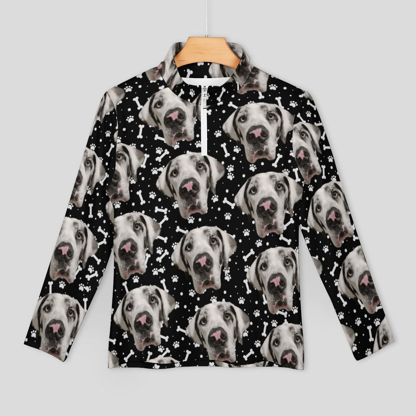 FACE w PAWS-n-BONES 1/4 Zipper Long Sleeve