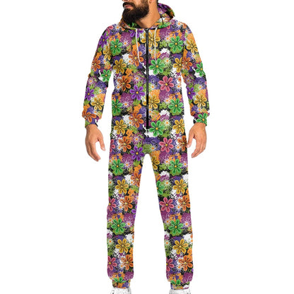 NEON FLOWERS Hooded long sleeve jumpsuit