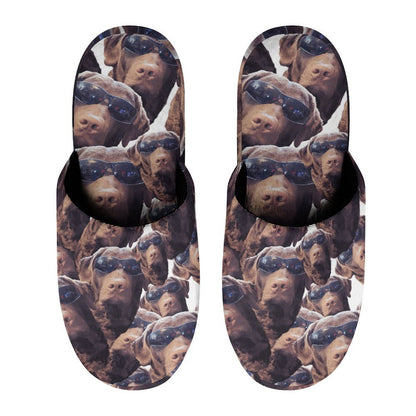 FOXY LADY _ LAB _ COLLAGE FACE DESIGN - Flannel Men's Cotton Slippers