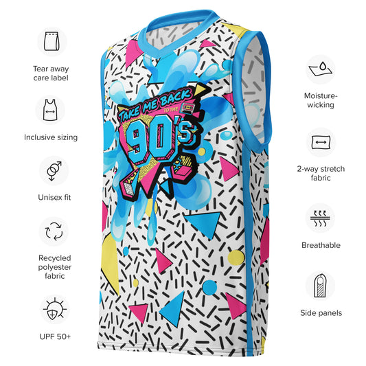 TAKE ME BACK TO THE 90S SPLASH Recycled unisex basketball jersey
