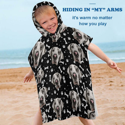 FACE w PAWS-n-BONES YOUTH Hooded Towel for Kids