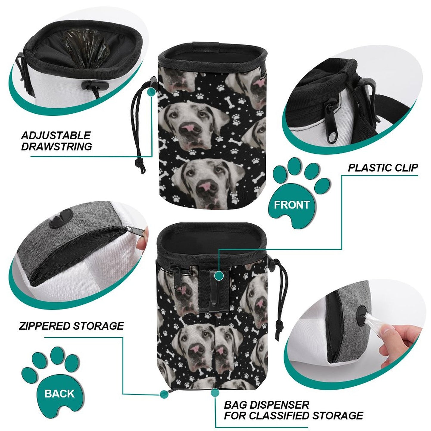 Dog Treat Training Bags  FACE w PAWS-n-BONES