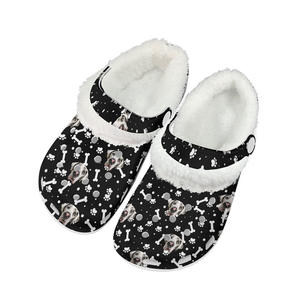 FACE w PAWS-n-BONES Fuzzy SLIP ON SHOES