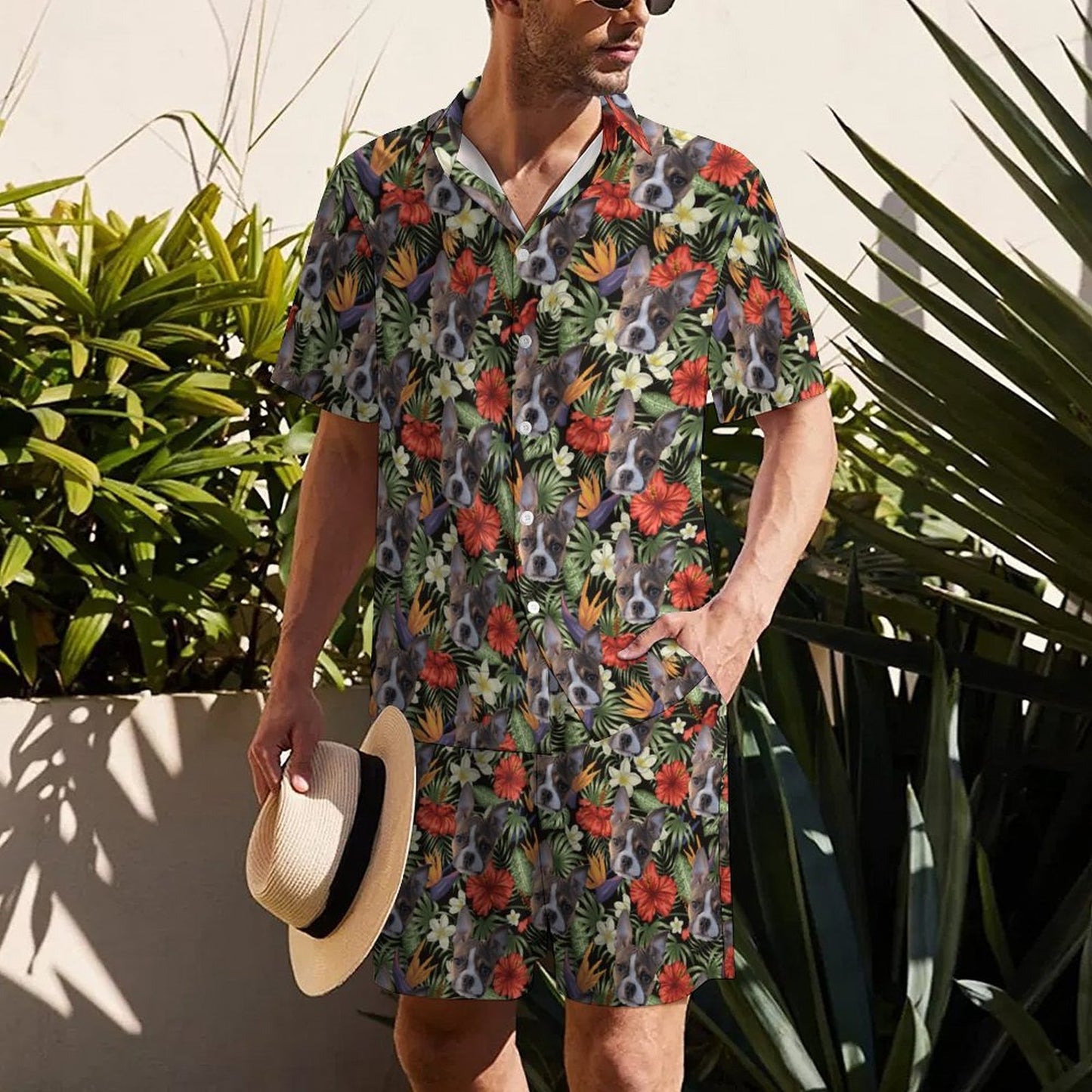 HAWAIIAN STYLE FACE - Short Sleeve Shirt and Shorts Set