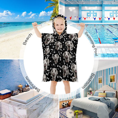 FACE w PAWS-n-BONES YOUTH Hooded Towel for Kids