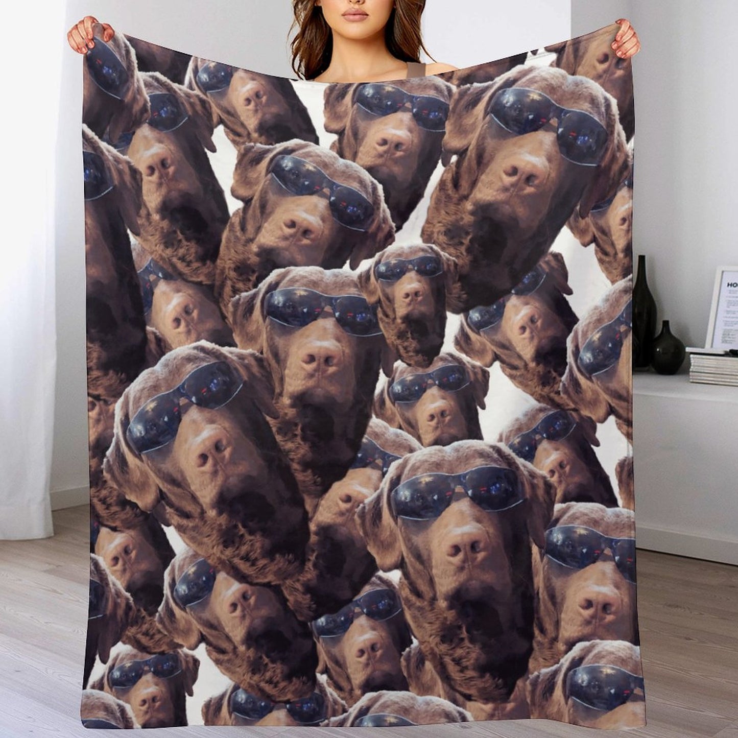 FOXY LADY _ LAB _ COLLAGE FACE DESIGN -Flannel Throw Blanket-60"x80"