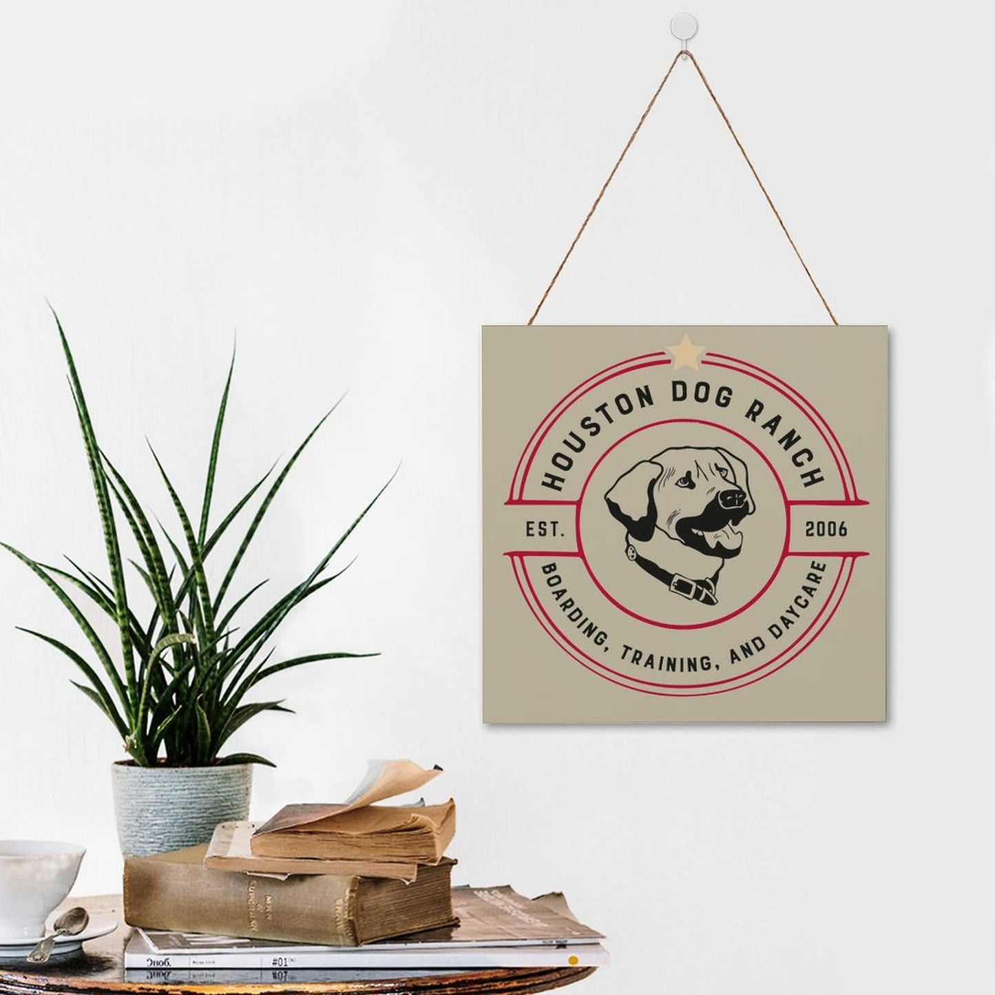 HOUSTON DOG RANCH Square Wood Wall Decor Hanging Poster-12"x12"/30x30cm