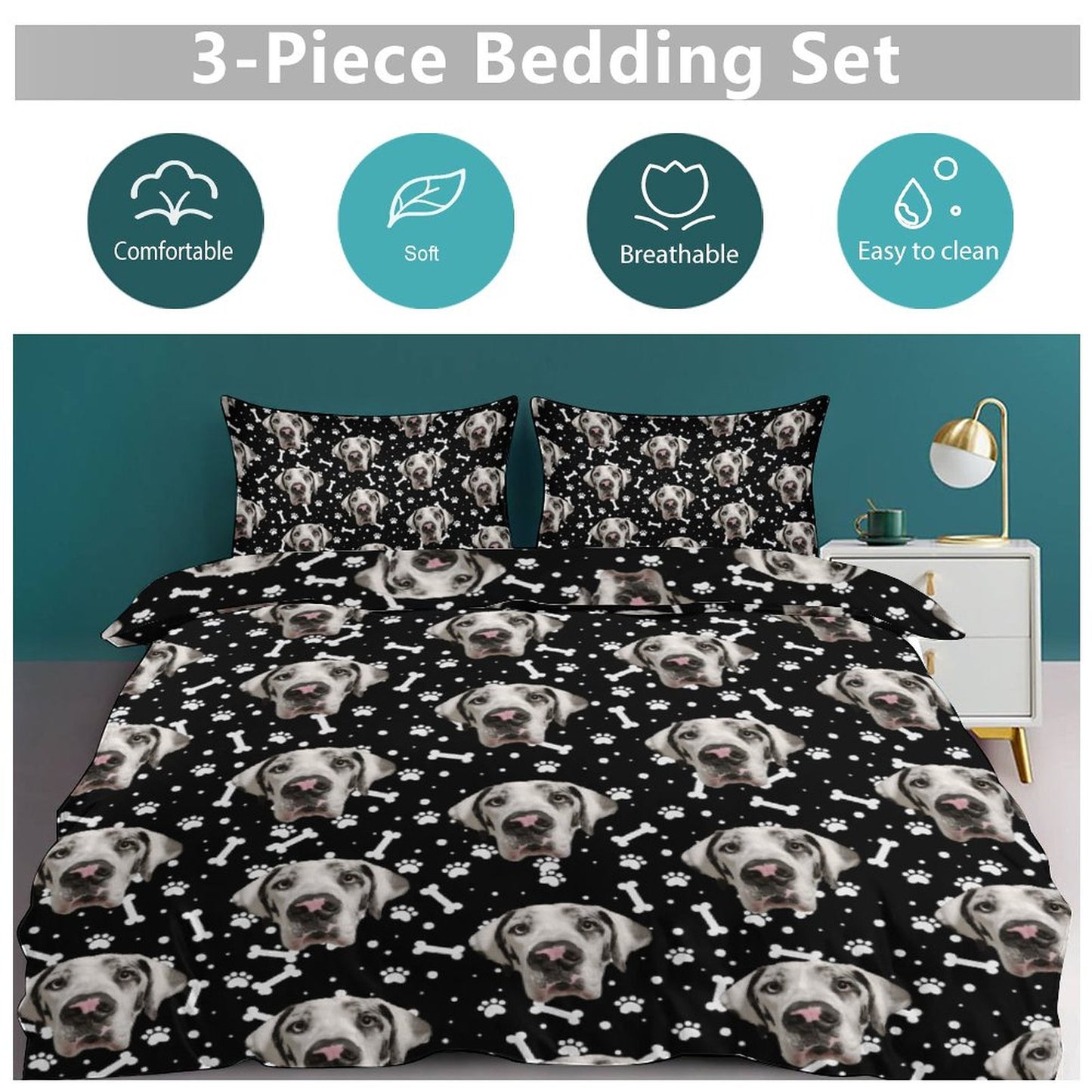 3-Piece Bedding Set-86"×70"/ 218×177cm (Dual-sidede Printing)