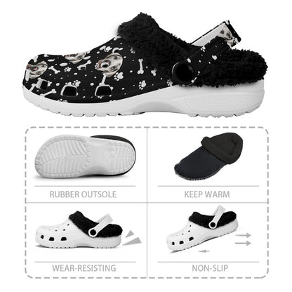 FACE w PAWS-n-BONES Fuzzy SLIP ON SHOES