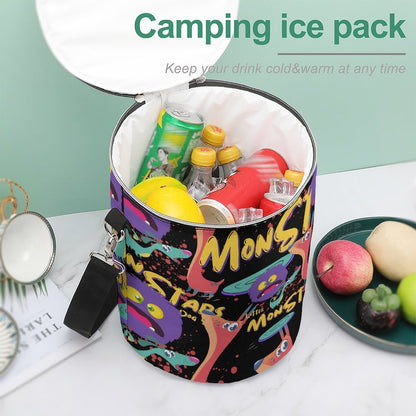 LITTLE MONSTERS  Round Collapsible Insulated Cooler Bag with Shoulder Strap A018 (All-Over Printing)