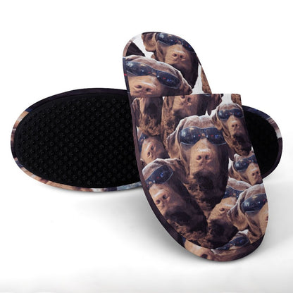 FOXY LADY _ LAB _ COLLAGE FACE DESIGN - Flannel Men's Cotton Slippers