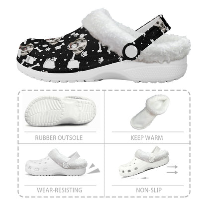 FACE w PAWS-n-BONES Fuzzy SLIP ON SHOES