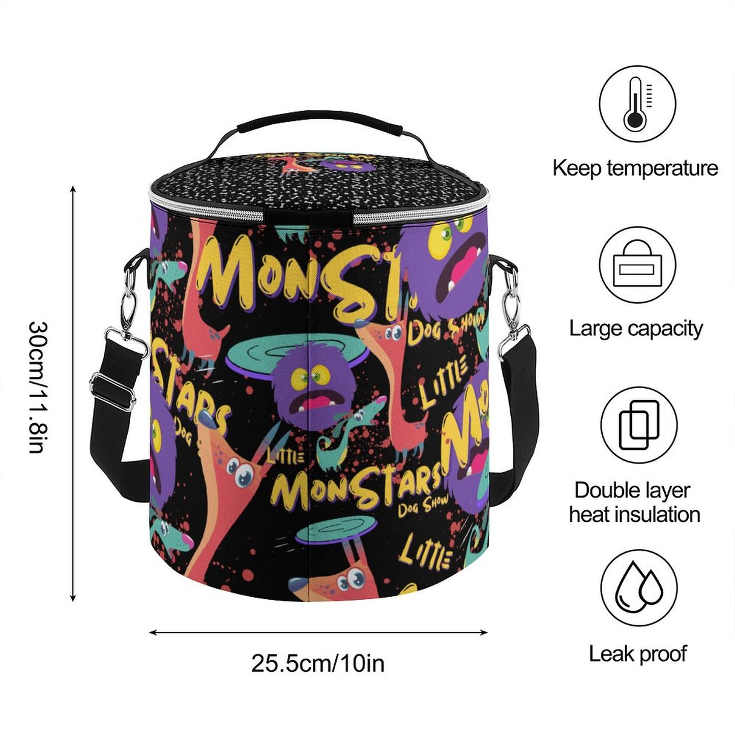 LITTLE MONSTERS  Round Collapsible Insulated Cooler Bag with Shoulder Strap A018 (All-Over Printing)