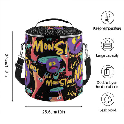 LITTLE MONSTERS  Round Collapsible Insulated Cooler Bag with Shoulder Strap A018 (All-Over Printing)