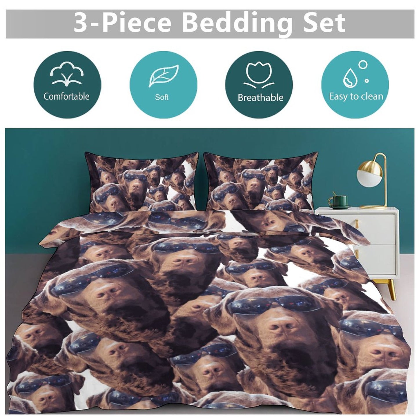 FOXY LADY _ LAB _ COLLAGE FACE DESIGN - 3-Piece Bedding Set-86"×70"/ 218×177cm (Dual-sidede Printing)