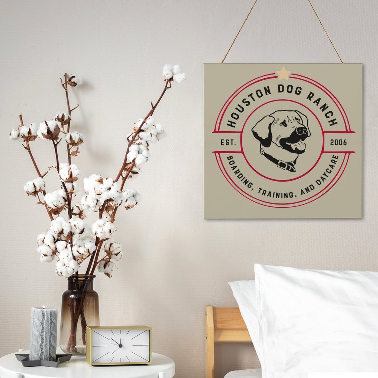 HOUSTON DOG RANCH Square Wood Wall Decor Hanging Poster-12"x12"/30x30cm