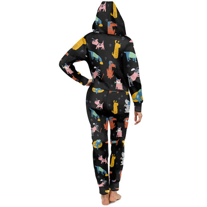 Women's hooded long sleeve jumpsuit