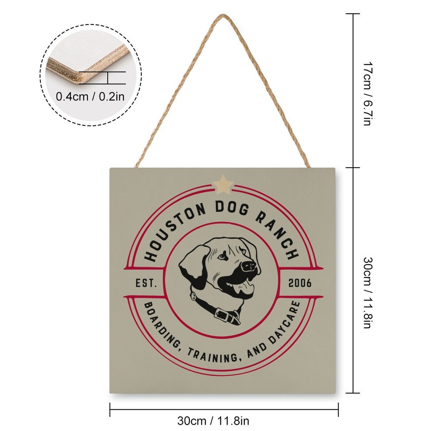 HOUSTON DOG RANCH Square Wood Wall Decor Hanging Poster-12"x12"/30x30cm