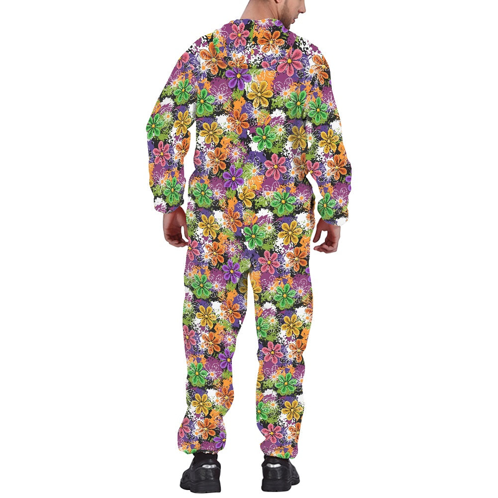 NEON FLOWERS Hooded long sleeve jumpsuit