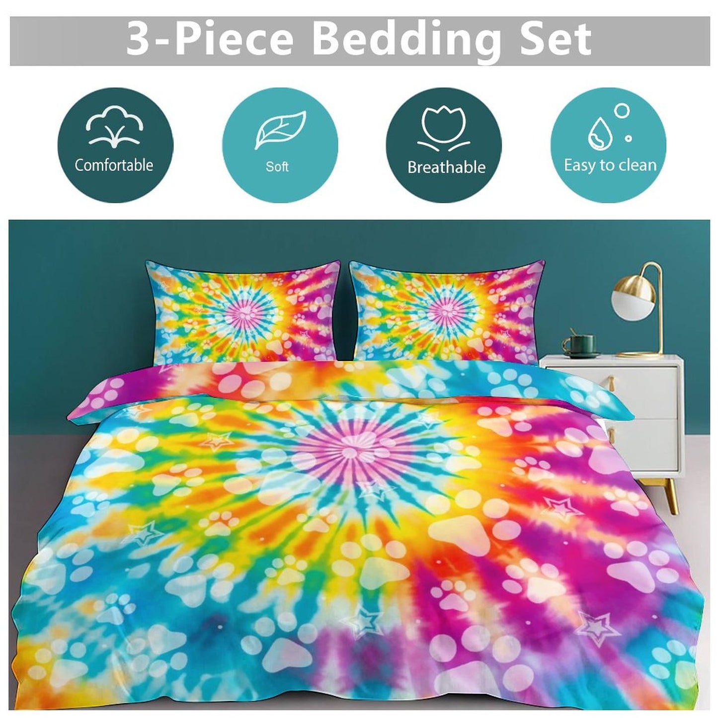 GROOVY PAWS  3-Piece Bedding Set-90"x90"