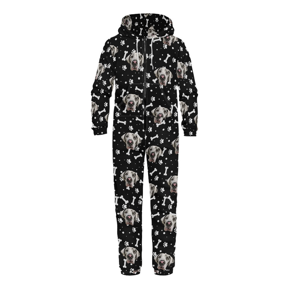 FACE w PAWS-n-BONES  Women's hooded long sleeve jumpsuit