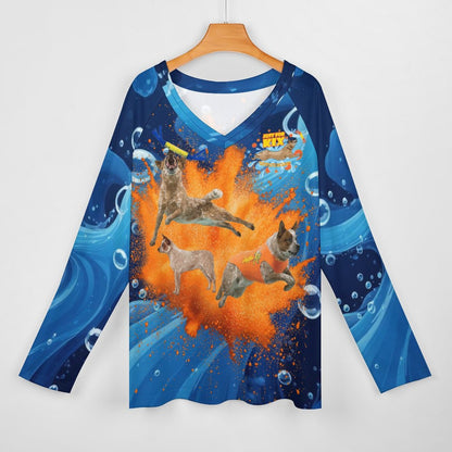 KIX V-neck Loose Long Sleeve T-shirt