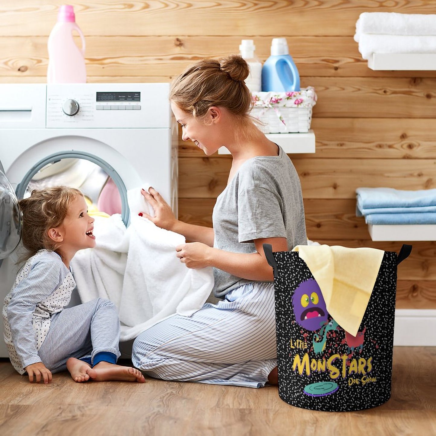 LITTLE MONSTERS Drawstring collapsible Laundry Basket
