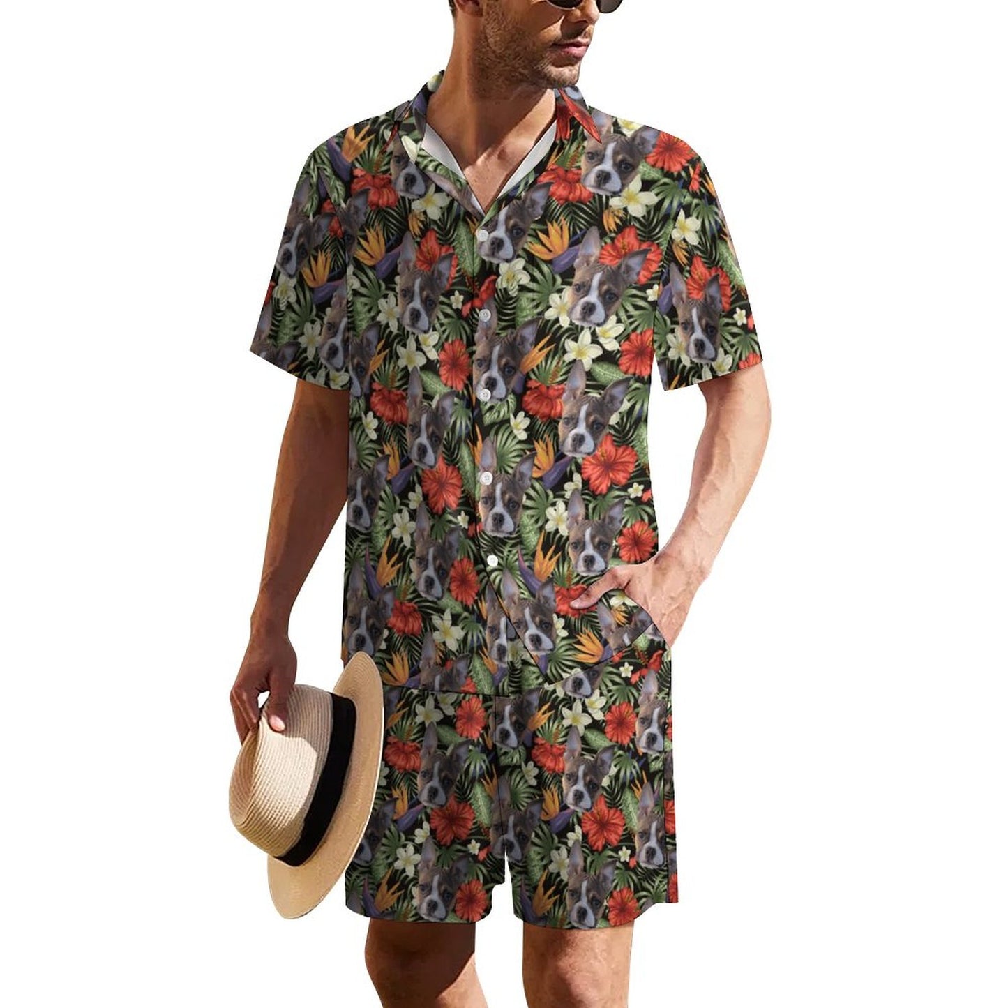 HAWAIIAN STYLE FACE - Short Sleeve Shirt and Shorts Set