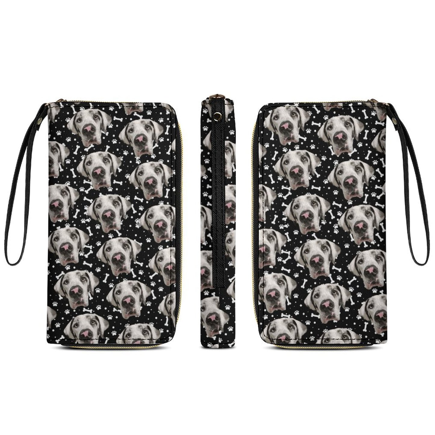 FACE w PAWS-n-BONES Leather Wallet with Wristlet Strap