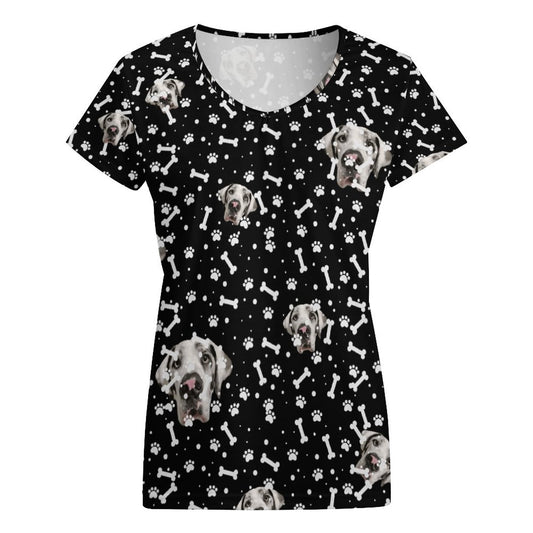 FACE w PAWS-n-BONES V-neck Short Sleeve T-Shirt