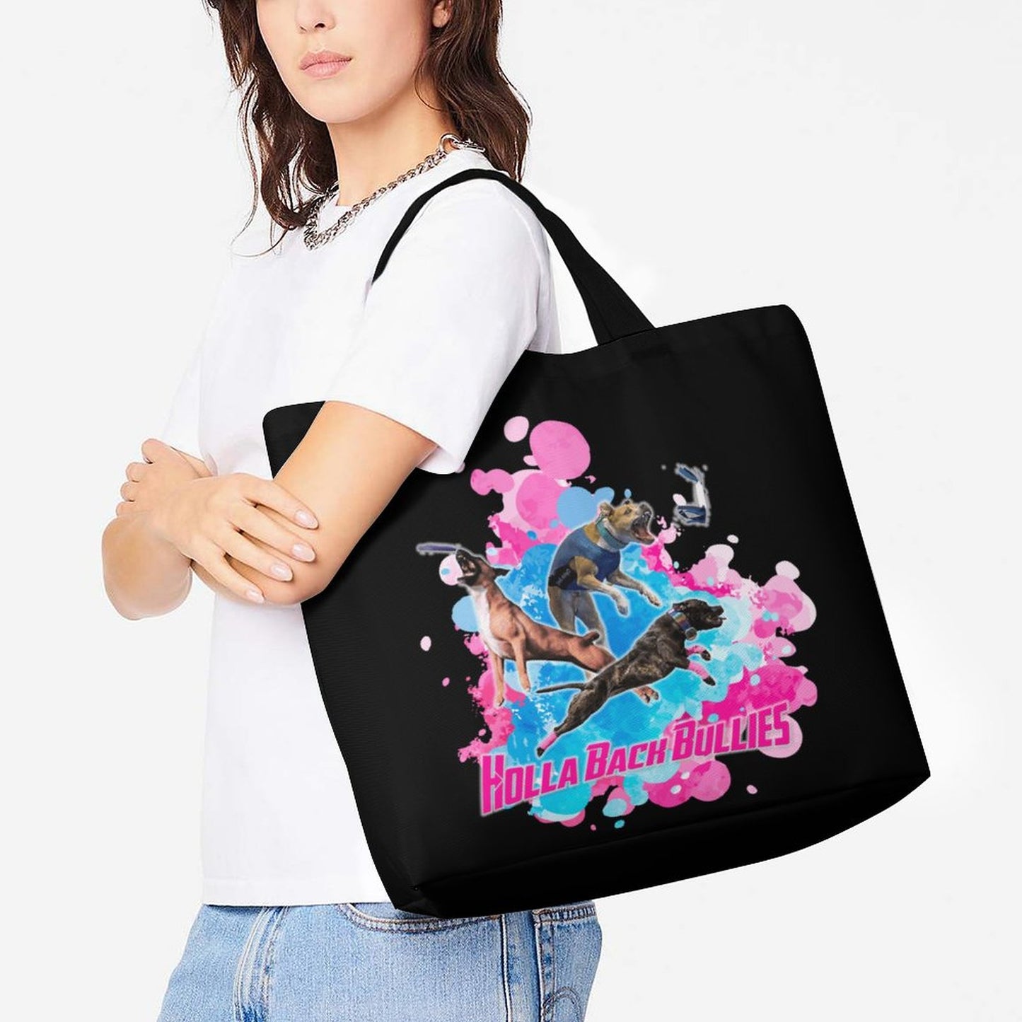HOLLA BACK BULLIES Large One Shoulder Shopping Bag